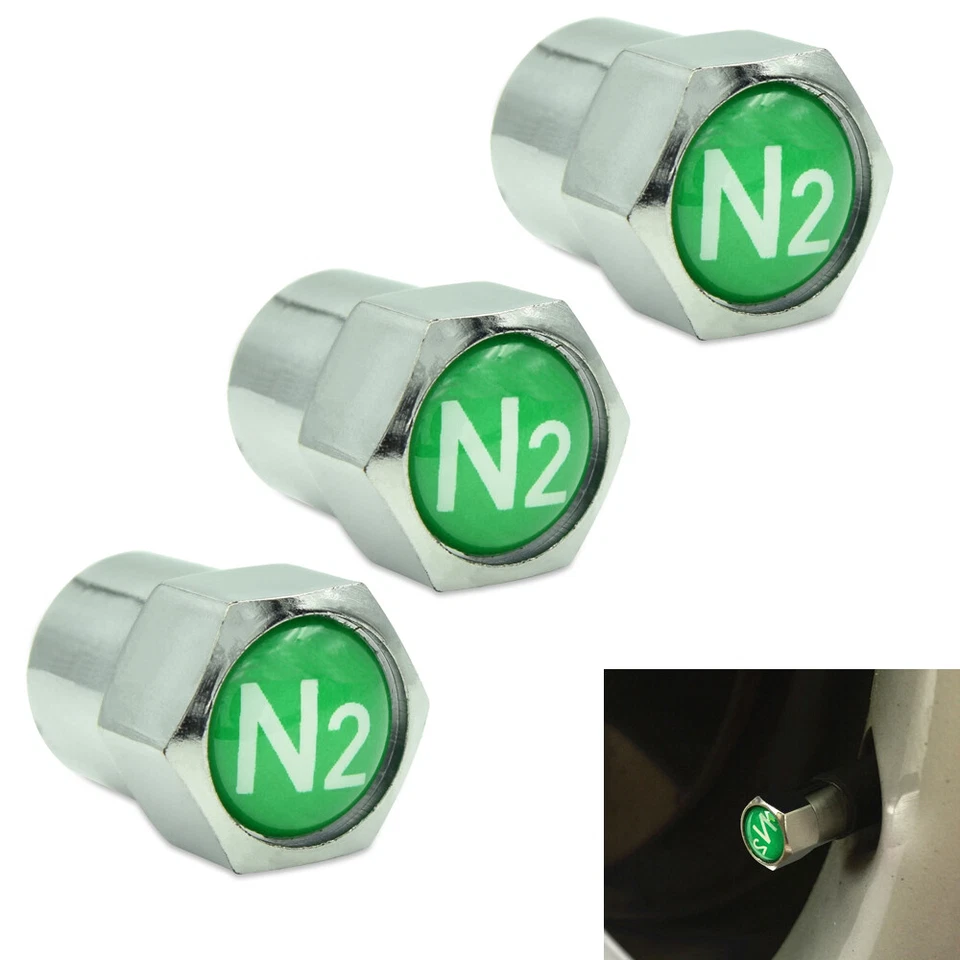 4Pcs NITROGEN N2 Valve Stem Wheel Tire Cap Copper Chrome Plating Silver - Image 1 of 4