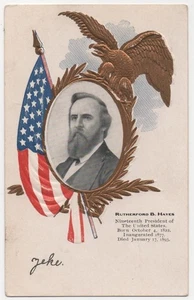 LOGANTON PA Postkarte PRÄSIDENT RUTHERFORD B HAYES Adler/Flagge, an Shirk LAURELTON - Bild 1 von 2