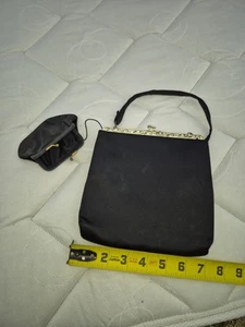 Vintage HL USA black satin evening bag w/ connected coin close/purse - Picture 1 of 8