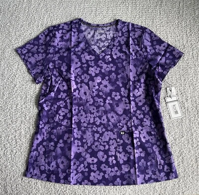 Koi Next Gen Scrub Top Women’s Large Early Energy Cheetah Grape Stretch Nursing - Image 1 of 4