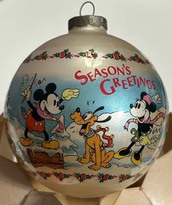 Vintage 1985 Disney Navidad Bola Adorno Temporada Saludos Mickey Minnie Pluto - Imagen 1 de 9