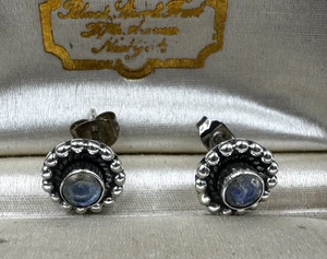 ANTIQUE STERLING SL 925 GORGEOUS FACTED BLUE MOONSTONE OLD VNTG EARRINGS PIERCED - Picture 1 of 12