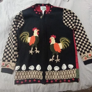 Quacker Factory Women's Cardigan Sweater Eggs And Chicken Size Small - Picture 1 of 7