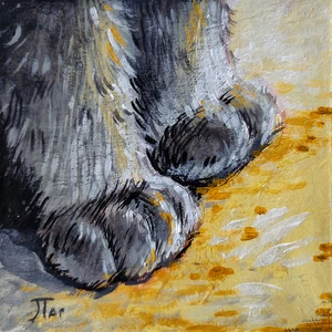 ACEO Original Acryl grau Katzenpfoten - Bild 1 von 3