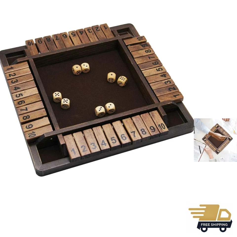 Juegoal Wooden 4 Players Shut The Box Dice Game Classics Tabletop Version and