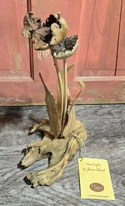 Wood Floral Sculpture Hand Crafted Java Island Habini Decor Driftwood Art - Picture 1 of 16