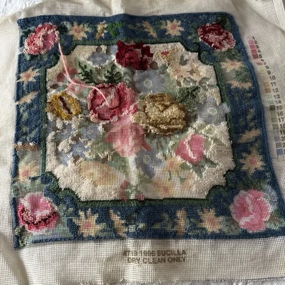 Bucilla Needlepoint Flowers Pre-worked 13” Square Canvas Unfinished Floral - Image 1 of 4
