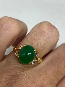 Anillo de compromiso vintage para mujer 3 quilates ovalado natural jade plata 925 - Imagen 1 de 3