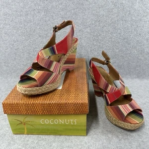 Coconuts Jericho Women’s Red Multi Stripe Espadrille Wedge Sandals (8M) EUC - Picture 1 of 9