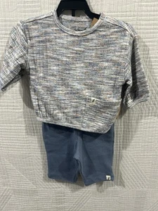 Easy Peasy Girls 2 Piece Space Dye Hacci Shirt And Jersey Pants Size 0-3 M New - Picture 1 of 6