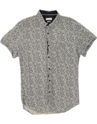 Camisa ZARA Para Hombres Calce Ajustado Manga Corta Grande Gris Cachemira Algodón FT07 Foto 1 de 3