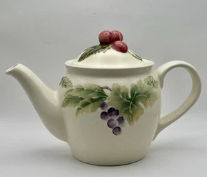 Pfaltzgraff Stoneware Jamberry Teapot W/ Lid Grapes Cherries Finial 7.5” T - Picture 1 of 7