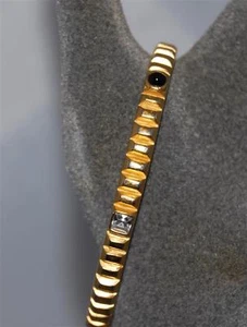 Carolee White Rhinestone & Black Glass in Oval Gold Tone Bangle Bracelet - Picture 1 of 7