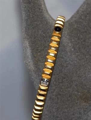 Carolee White Rhinestone & Black Glass in Oval Gold Tone Bangle Bracelet - Image 1 of 4