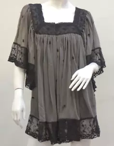 Gray and Black Lace Trim Layered Chiffon Tunic By Badgley Mischa Size 1X - Picture 1 of 10
