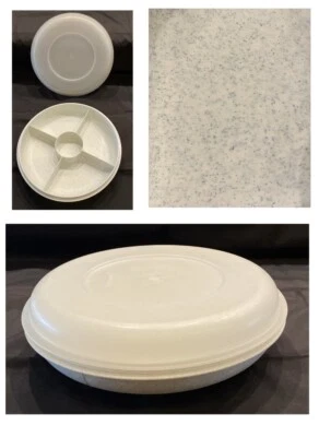 VINTAGE Tupperware Divided Server Blue Speckled  With Dome Cover #1708-5 - Image 1 of 4