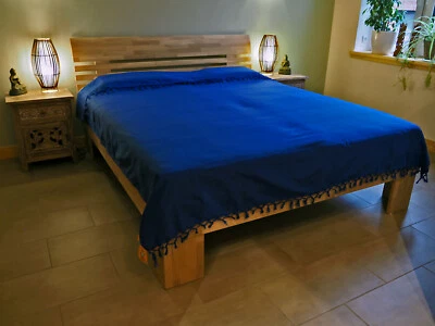 HATHI Colcha "KERALA" azul real lisa 100% algodón, aprox. 225 x 270 cm