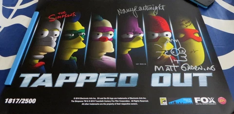 Matt Groening Nancy Cartwright signed Simpsons Tapped Out game 2016 SDCC poster Cover