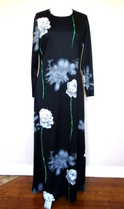 Vintage Lady Blair Maxi Dress Medium Women Black Gray Green Floral Long Sleeve - Picture 1 of 3