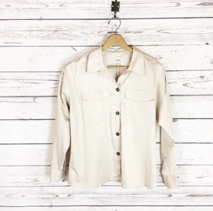 ZARA Woman Size MEDIUM Long Sleeve Cotton Button Front Collared Shirt Tan NWT - Picture 1 of 9