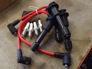HT leads and spark plugs set 8mm red Mazda MX5 mk2 NB 1.6 1.8 plug wires 98-00 - Picture 1 of 5