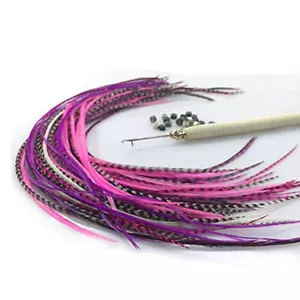 20 Feather Hair Extensions, 100% Real Rooster Feathers,Pink & Purples+hook tool - Picture 1 of 3