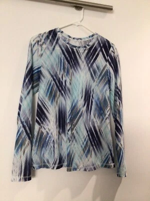 Sofibella Sport Athletic Top M Light Blue Marble Mesh Inset long sleeve UPF - Image 1 of 4