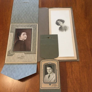 Vintage Antique 3 Studio Cabinet Portrait Cards 1 Man 2 Women Folders  - Picture 1 of 8