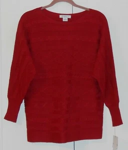 WOMEN'S LIZ CLAIBORNE RED BOAT NECK LONG DOLMAN SLEEVE SWEATER - LARGE PETITE - Picture 1 of 2