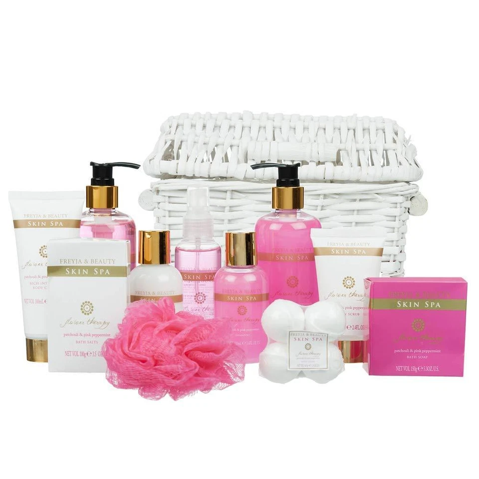 INVERO Body & Bath Gift Set 11 Piece Luxurious Patchouli & Pink Peppermint Spa Basket