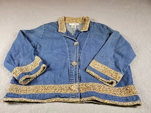 Vtg Tower HILL JACKET 3/4 Sleeve Embellished Denim Button Up WOMENS SZ 16 - Picture 1 of 8