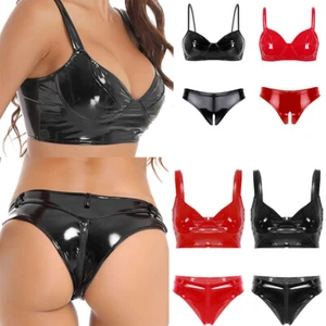 Brasilianischer Damen-Bikini-Badeanzug Liquid Wet Look Metallic glänzend Dessous Set - Bild 1 von 60