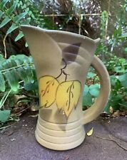 Vintage Pottery Vase Jug 1930s Yellow HandPainted Leaves Earthenware Brentleigh?