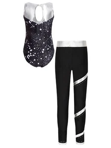 Children Girls Set Dance Dancewear Shiny Outfits Rhinestones Leotard Breathable - Picture 1 of 92