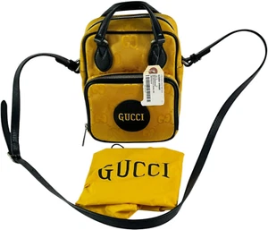 GUCCI 625850 Yellow Nylon GG Eco Black Leather Off The Grid Messenger Crossbody - Picture 1 of 22