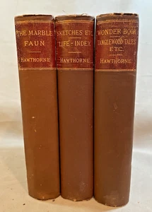 1885-86 THREE NATHANIEL HAWTHORNE BOOKS, RIVERSIDE PRESS, MARBLE FAUN, ETAL - Picture 1 of 22