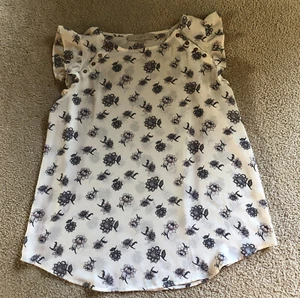 Loft Bluse Medium Petite grau/rosa Blumen Bluse Shirt Flügel Rüschenärmel - Bild 1 von 8