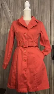 Vintage Style Orange Trench Coat Nine West Pockets Retro Twiggy London 90s Read* - Picture 1 of 10