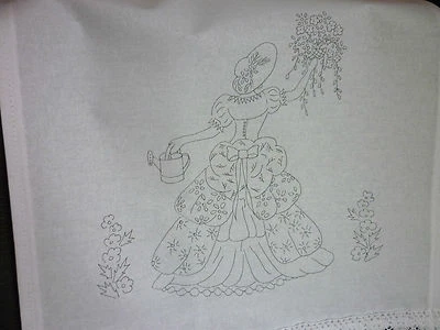 CROSS STITCH STREET Printed Embroidery pair chair back cover white 100% cotton Crinoline Lady CS0081