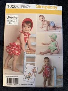 NEW Vintage Baby Simplicity 1600A UNCUT 2013 pattern bonnet-romper-sunsuit XXS-L - Picture 1 of 5