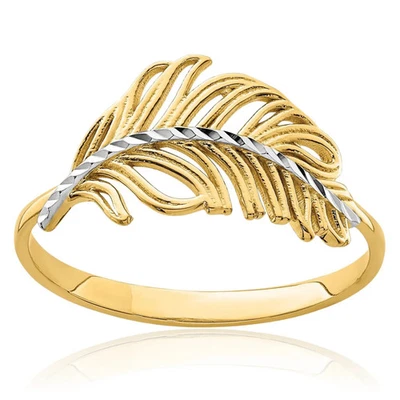 14K Solid Two Tone Gold Feather Ring - Image 1 of 4