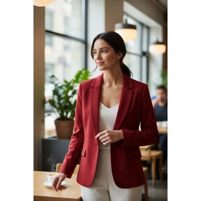 Liz Claiborne 女式红色西装外套 12 码单扣办公室新品 — 第 1/4 张图片
