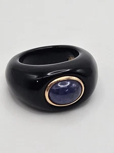Vintage Solid Black Onyx 10k Gold Purple Gemstone Cabochon Ring Size 6 - Picture 1 of 12