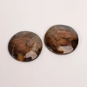 Par de piedras preciosas facetadas redondas de zafiro dorado de 68 quilates piedra translúcida de 25x25x5 mm - Imagen 1 de 5