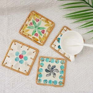 2PCS Natural Woven Insulation Pad Square Dining Mat Tea Table - Picture 1 of 7