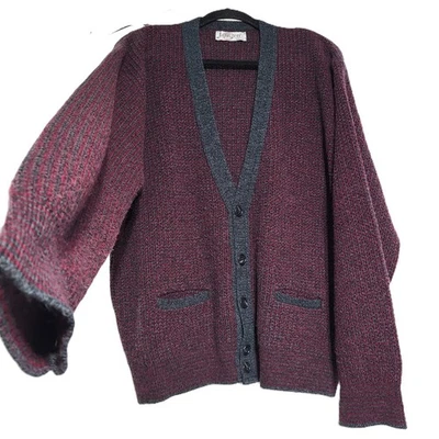 Cárdigan Suéter De Colección Jantzen Lge Gris Borgoña Bolsillos con Botones Gran Tamaño Abuelo Foto 1 de 4