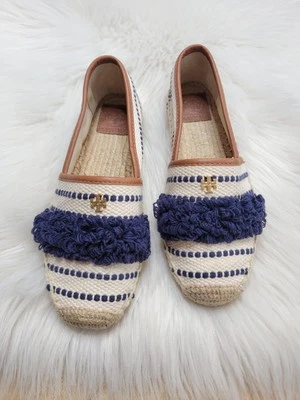 Alpargata Tory Burch Shaw con flecos para mujer talla 6 cuero marrón azul marfil Foto 1 de 4