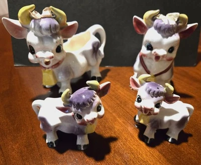 Elsie the Purple Cow-1950 Creamer, Sugar and Salt & Pepper Set- Porcelain -Japan - Image 1 of 4