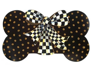 Mackenzie Childs Courtly Check Bow Gold Dots PUP Puppy PLACEMAT NEW - Picture 1 of 8