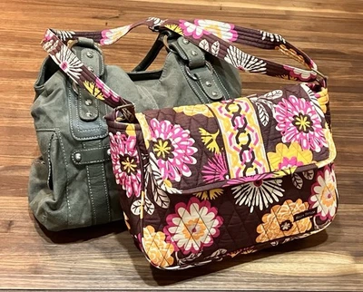 Quilted Cross Body Bag In Vibrant Fall Floral Pattern & Hobo Bag Sage Green Fall - Image 1 of 4